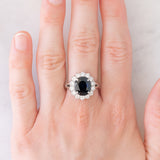 Anello a margherita vintage in platino con zaffiro (4.30ct) e diamanti (1.05ctw), anni ‘80