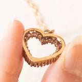 Vintage-Halskette aus 9-karätigem Gelbgold mit Herzanhänger aus 9-karätigem Gelbgold und synthetischen Rubinen, 70er Jahre