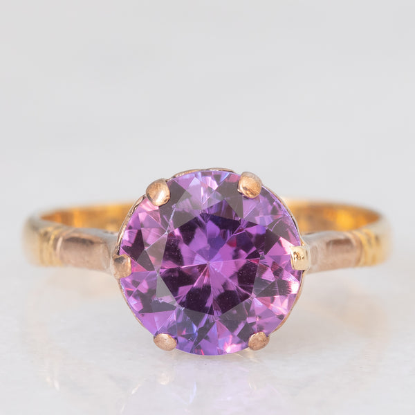 Solitario vintage in oro giallo e rosa 9K con ametista (1.80ct ca.)