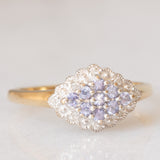 Anello vintage in oro giallo e bianco 9K con tanzaniti (0.25ctw ca.) e diamanti, anni ‘90