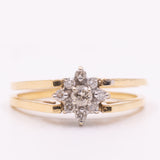 Raro anello girevole 2 in 1 in oro giallo e bianco 18K con smeraldo (0.30ct ca.) e diamanti di taglio brillante (0.20ctw ca.), anni ‘70/‘80