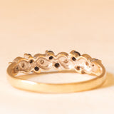 Anello vintage in oro giallo e bianco 9K con zaffiri (0.32ctw ca.) e diamanti, anno 1989