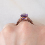 Anello da cocktail vintage in oro rosa 9K con ametista (3.30ct ca.) e zaffiri rosa sintetici (0.53ctw)