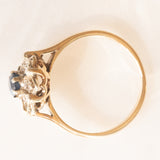Vintage 9K yellow and white gold daisy ring with sapphire (approx. 0.25ct) and diamonds (approx. 0.06ctw), 60s