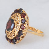 Anello vintage in oro giallo 18K con granati (3.50ctw ca.), anni ‘50/‘60