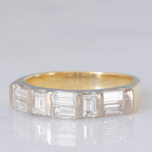 Anello vintage in oro giallo e bianco 18K con diamanti di taglio baguette (1ctw ca.), anni ‘80