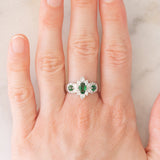 Anello a fiore vintage in platino con tsavoriti (0.80ctw) e diamanti (0.85ctw), anni ‘90/anni ‘2000