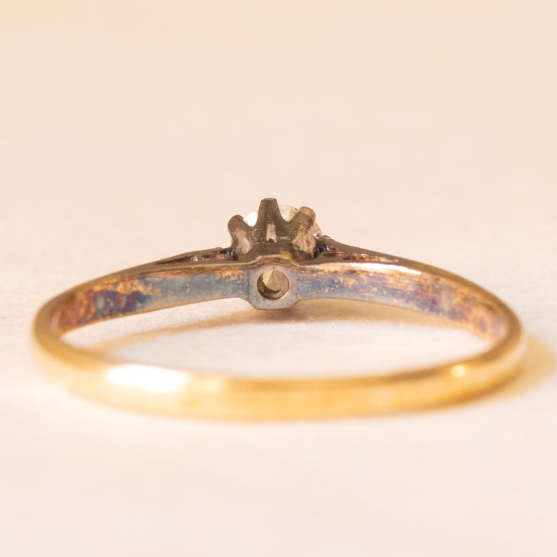 Solitario vintage in oro giallo 18K con diamante di taglio brillante (0.20ct ca.), anno 1982