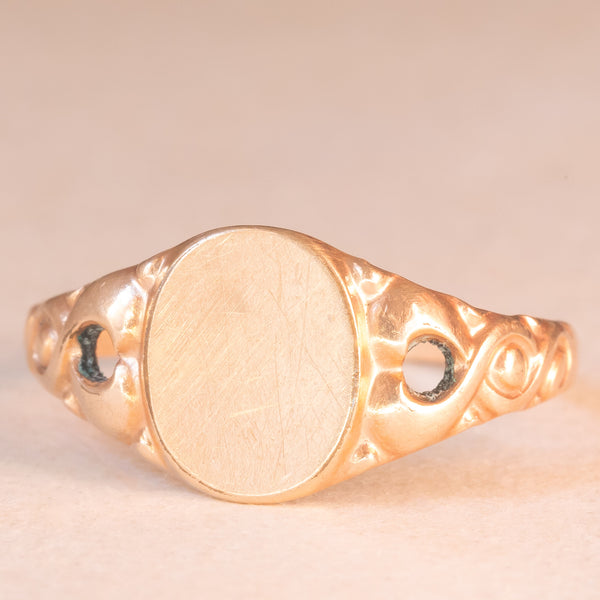 Anello da sigillo vintage in oro giallo 9K, anni ‘60