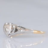 Solitario Art Déco a forma di cuore in oro giallo 18K e platino con diamante (0.03ct ca.), anni ‘20/‘30