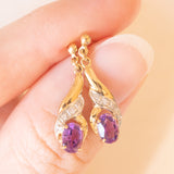 Vintage 9K yellow and white gold earrings with amethysts (approx. 0.70ctw) and diamonds, 70s