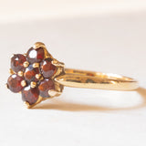 Vintage Gänseblümchenring aus 9-karätigem Gelbgold mit Granaten, 1976