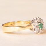 Vintage-Gänseblümchenring aus 14-karätigem Gelb- und Weißgold mit Smaragd (ca. 0.12 ct) und Diamanten im Brillantschliff (ca. 0.42 ctw), 60er/70er Jahre