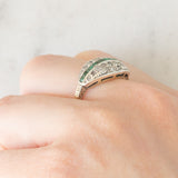 Vintage antique style ring in 14K yellow gold and silver with square cut emeralds (0.12ct approx.) and rose cut diamonds (0.26ctw approx.), 50s/60s