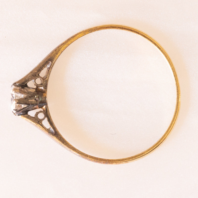 Solitario vintage in oro giallo 18K con diamante di taglio brillante (0.20ct ca.), anno 1982
