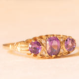 Anello vintage in oro giallo 9K con ametiste (0.50ctw ca.) e diamanti, anno 1990