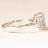 Vintage-Ring im Art-Déco-Stil aus 9-karätigem Weißgold mit blauem Topas (ca. 1.40 ct) und Diamanten (ca. 0.02 ctw),