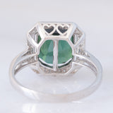 Anello a margherita vintage in oro bianco 18K con tormalina verde (2.80ct) e diamanti (0.40ctw), anni ‘2000