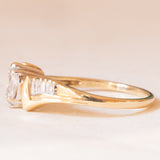 Vintage-Ring aus 14-karätigem Gelb- und Weißgold mit zentralem Diamanten im Marquise-Schliff (ca. 0.25 ct) und seitlichen Diamanten im konischen Schliff, 70er/80er Jahre