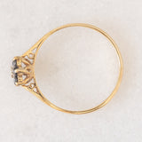Anello a fiore vintage in oro giallo 9K con zaffiri (0.24ctw ca.) e diamante, anno 1984