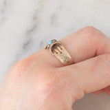 Anello borbonico antico in oro giallo 8K con turchese e perline, seconda metà dell’800