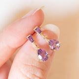 Vintage-Tropfenohrringe aus 9-karätigem Gelbgold mit Amethyst (ca. 1 ctw), 80er Jahre