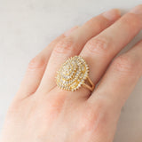 Anello ballerina vintage in oro giallo 14K con diamanti di taglio brillante e tapered (2.20ctw ca.), anni ‘80/‘90