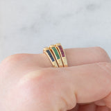 Tre anelli vintage in oro giallo 14K con rubini/smeraldi/zaffiri e diamanti, anni ‘70