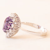 Vintage-Gänseblümchenring aus 14-karätigem Weißgold mit Amethyst (ca. 3.20 ct) und Diamanten im Brillantschliff (ca. 0.50 ctw), 70er Jahre