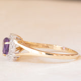 Anello a margherita in oro giallo e bianco 9K con ametista di taglio a cuore (0.70ct ca.) e diamanti (0.18ctw ca.), anno 2003