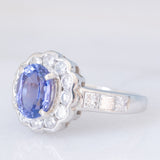 Anello a margherita in platino con tanzanite (1.70ct) e diamanti (1.28ctw), anni '90/anni '2000
