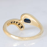 Anello a serpente vintage in oro giallo 14K con zaffiro e diamanti, anni ‘70