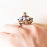 Vintage-Pagodenring aus 14-karätigem Gelbgold mit Saphiren (ca. 1.20 ctw) und Opalen (ca. 1.10 ctw), 70er Jahre