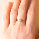 Herzförmiger Vintage-Siegelring + Zigeunerring aus 9-karätigem Gelbgold mit Zirkonia