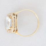 Anello a margherita vintage in oro giallo 14K con acquamarina (3.30ct ca.) e diamanti (0.22ctw ca.), anni ‘70