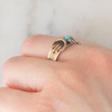 Anello borbonico antico in oro giallo 8K con turchese e perline, seconda metà dell’800
