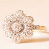 Antiker 18-Karat-Gelb- und Weißgold-Diamant-Blumenring im alten europäischen Schliff (ca. 0.88 ctw), 20er Jahre