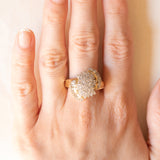 Bague vintage en or jaune 14 carats avec diamants taille brillant et effilés (environ 1.24 ct au total), années 70