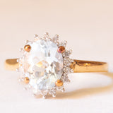 Vintage-Gänseblümchenring aus 9-karätigem Gelbgold mit Aquamarin (ca. 2 Karat) und Diamanten (ca. 0.18 Karat), Jahr 2005