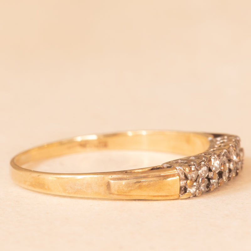 Doppia veretta in oro giallo e bianco 9K con diamanti (0.14ctw ca.), anni ‘60/‘70