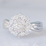 Anello a fiore vintage in platino con diamanti (1ctw), anni ‘80
