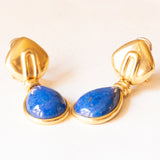 Vintage 18K yellow gold lapis lazuli drop earrings, 70s