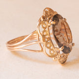 Vintage-Cocktailring aus 14-karätigem Gelbgold mit Rauchquarz (ca. 5.80 Karat), 60er Jahre