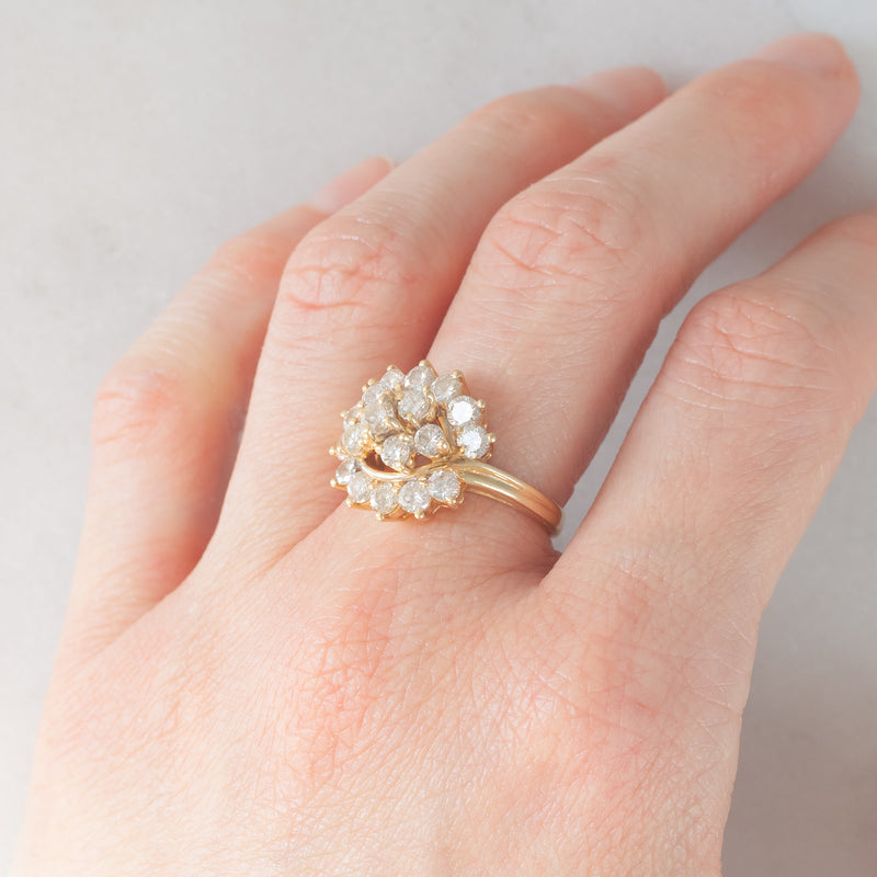 Anello vintage in oro giallo 14K con diamanti di taglio brillante (1.90ctw ca.), anni ‘70