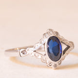 Art-Deco-Ring aus Platin und 18 Karat Weißgold mit Saphir und Rosettendiamant, 30er Jahre