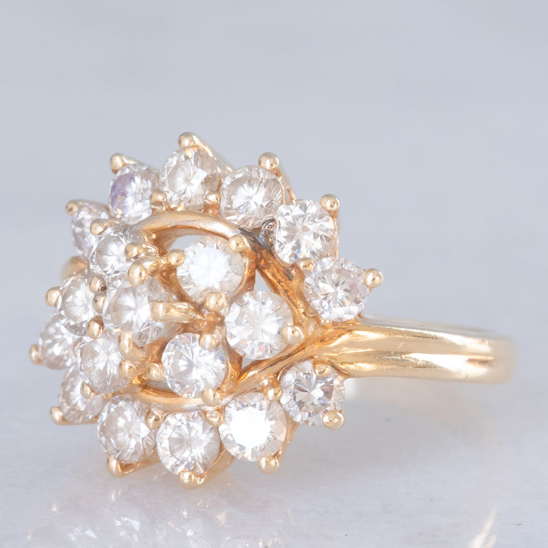 Anello vintage in oro giallo 14K con diamanti di taglio brillante (1.90ctw ca.), anni ‘70