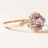 Vintage-Gänseblümchenring aus 9-karätigem Gelb- und Weißgold mit Amethyst (ca. 0.30 ct) und Diamanten (ca. 0.14 ct), 70er Jahre