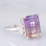 Anello da cocktail vintage in platino con ametrina (7.55ct) e diamanti (0.33ctw), anni ‘80/‘90