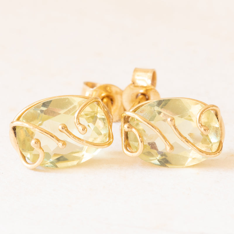 Orecchini vintage in oro giallo 9K con peridoti verdi (3ctw ca.), anni ‘80