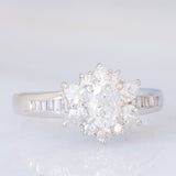Anello a fiore vintage in platino con diamanti (1.26ctw), anni ‘80